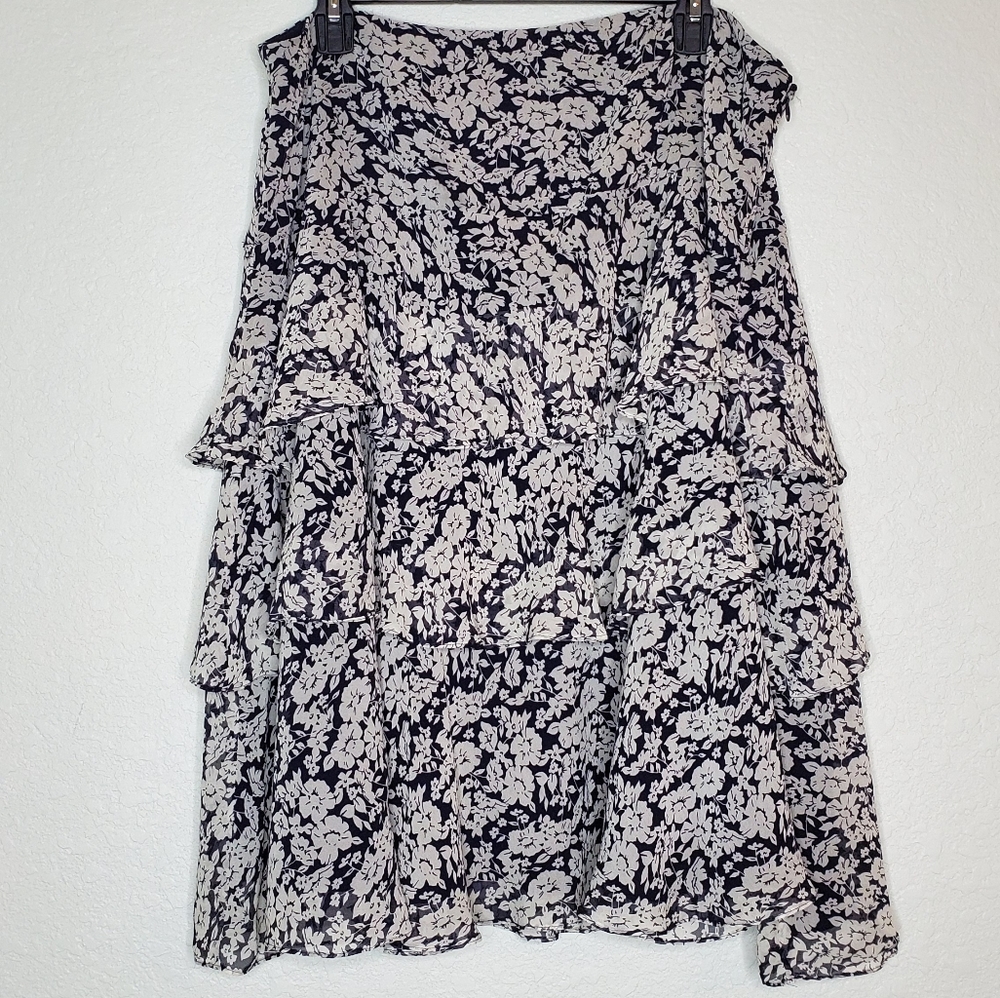LAUREN RALPH LAUREN | Floral Silk Ruffle Skirt